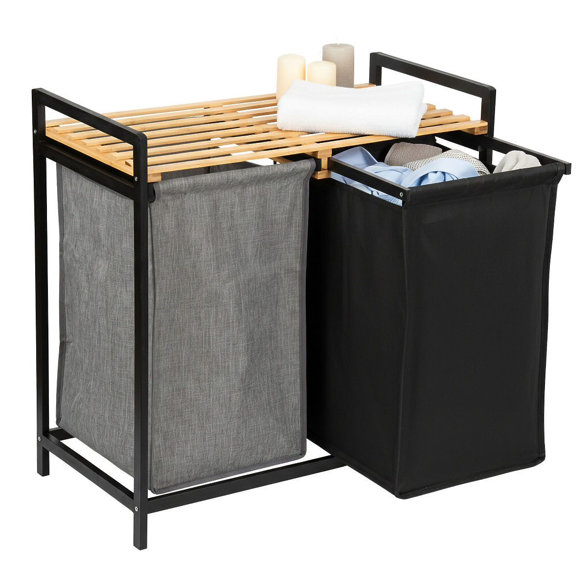 bamboo laundry or toy basket HANOI BLACK 2 compartments DUO COLOR