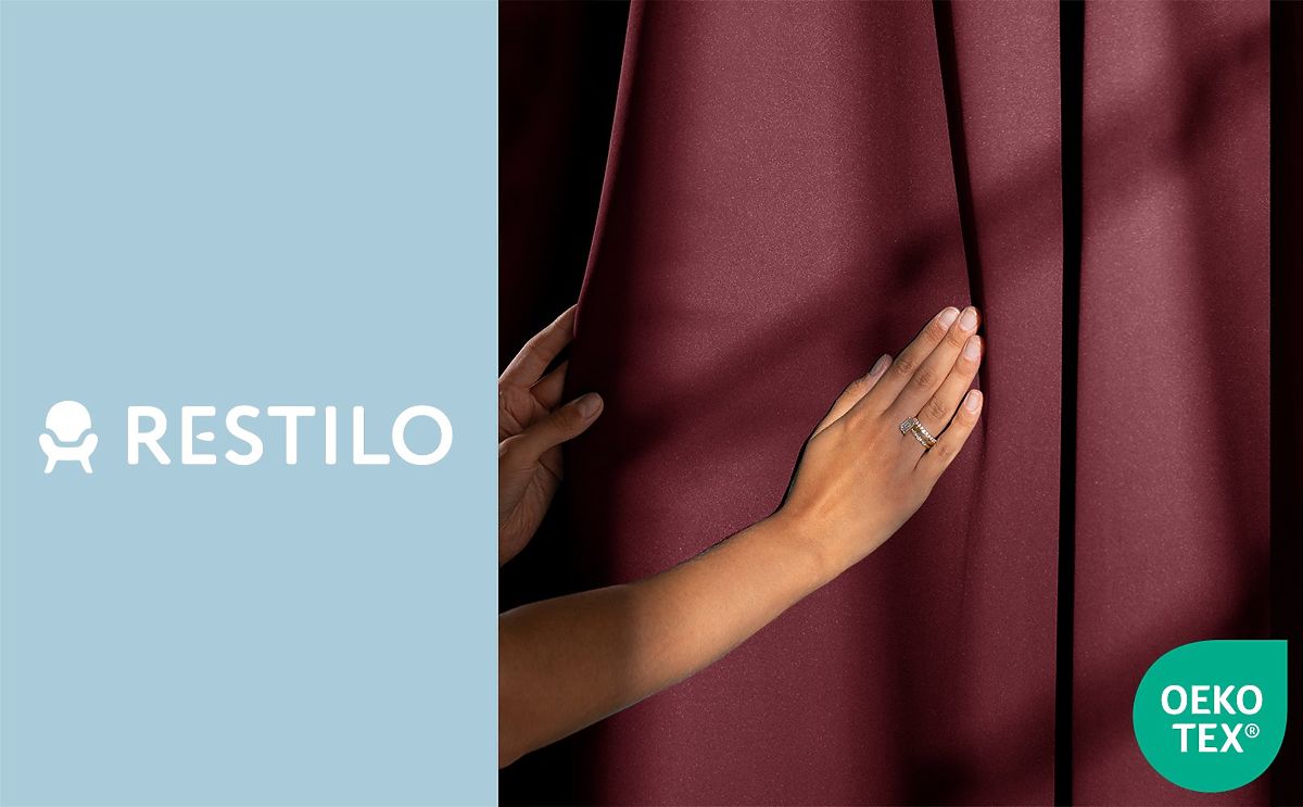 RESTILO BLACKOUT Curtain Red Color, Tieback for Fastening, Classic Style, Silver Rings, Material b