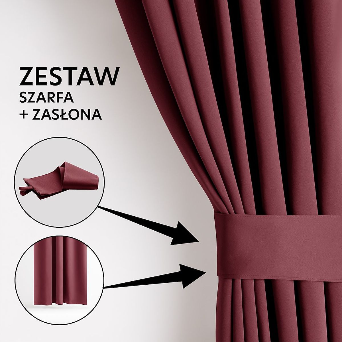 RESTILO BLACKOUT Curtain Red Color, Tieback for Fastening, Classic Style, Silver Rings, Material b