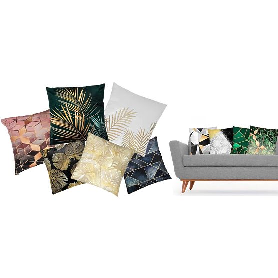 3D Pillow Cover - Green and Gold