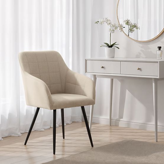 4x Upholstered Chair with Square Quilting Beige LUXANO Black Legs Lumos Fabric