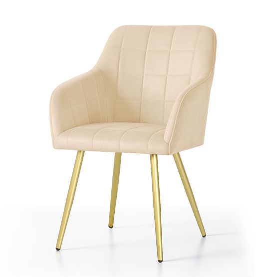 4x Upholstered Chair with Square Quilting Beige LUXANO Gold Legs