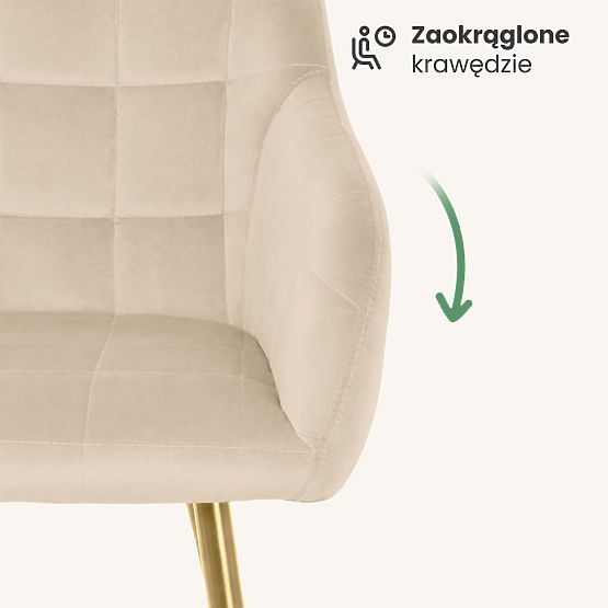 4x Upholstered Chair with Square Quilting Beige LUXANO Gold Legs