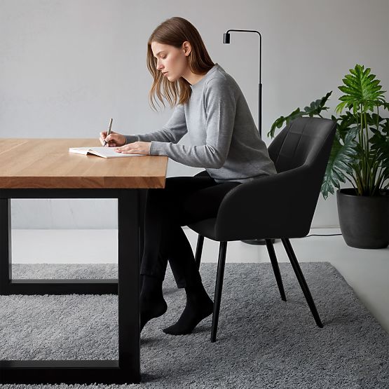 4x Upholstered Chair with Square Quilting Black LUXANO Black Legs