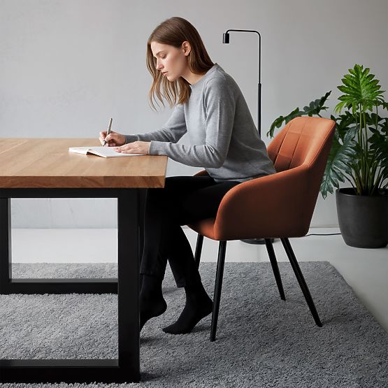 4x Upholstered Chair with Square Quilting Copper LUXANO Black Legs