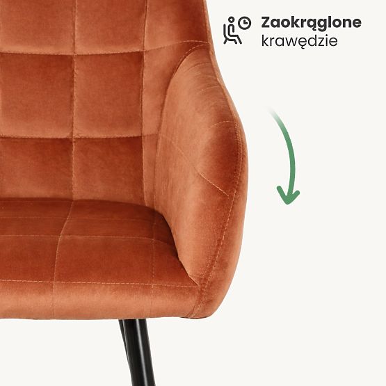 4x Upholstered Chair with Square Quilting Copper LUXANO Black Legs