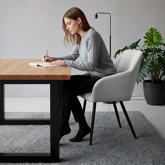 4x Upholstered Chair with Square Quilting Gray LUXANO Black Legs
