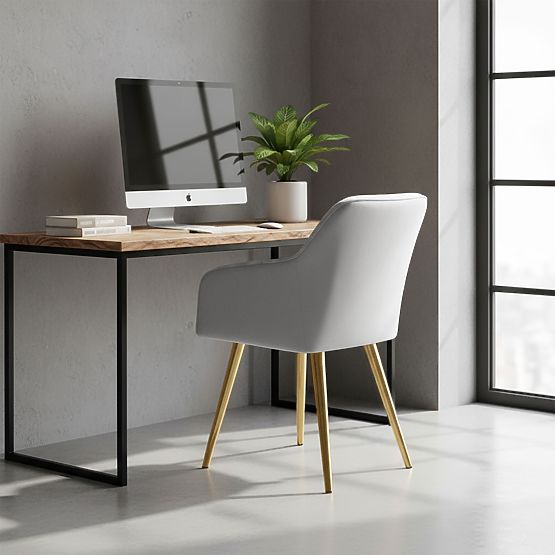 4x Upholstered Chair with Square Quilting Gray LUXANO Gold Legs