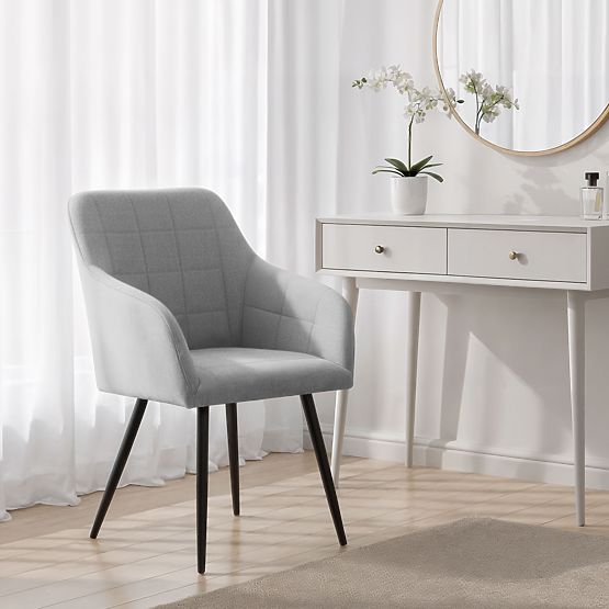 4x Upholstered Chair with Square Quilting Light Gray LUXANO Black Legs Fabric Lumos