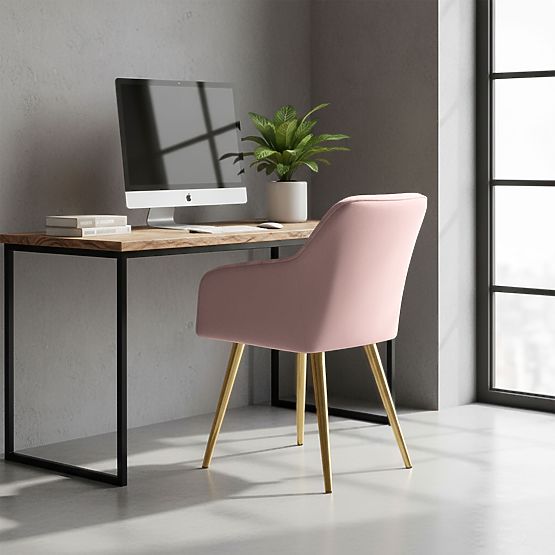 4x Upholstered Chair with Square Quilting Powder Pink LUXANO Gold Legs