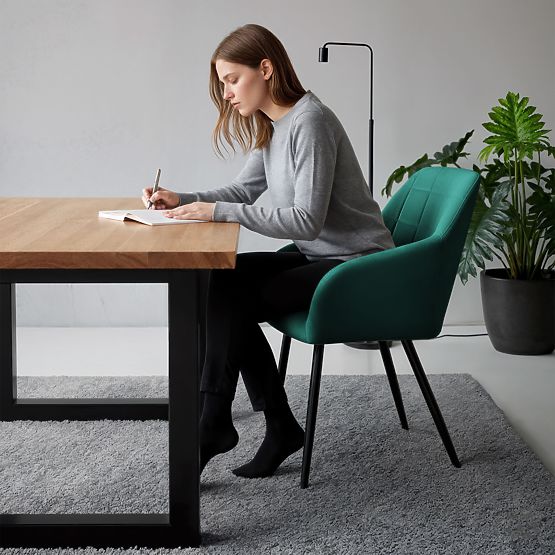 4x Upholstered Chair with Square Stitching Bottle Green LUXANO Black Legs