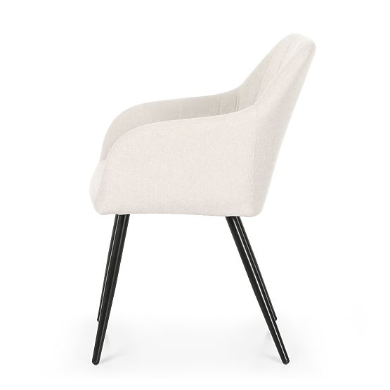 4x Upholstered Chair with Square Stitching Cream LUXANO Black Legs Lumos Fabric