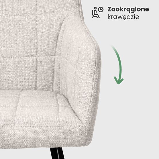 4x Upholstered Chair with Square Stitching Cream LUXANO Black Legs Lumos Fabric