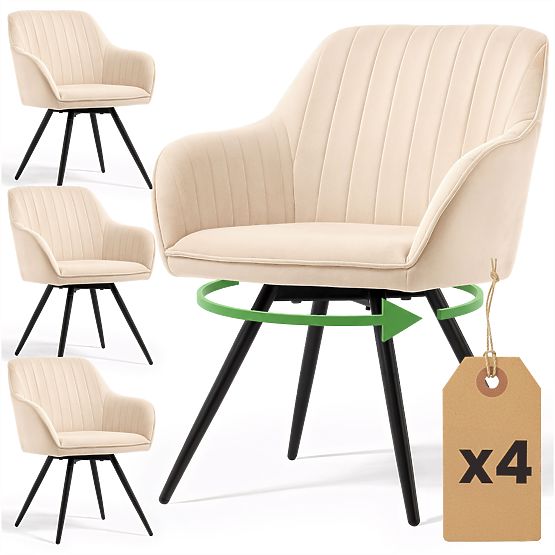 4x Velvet Swivel Chair with Stitching Beige TURNO Black Legs
