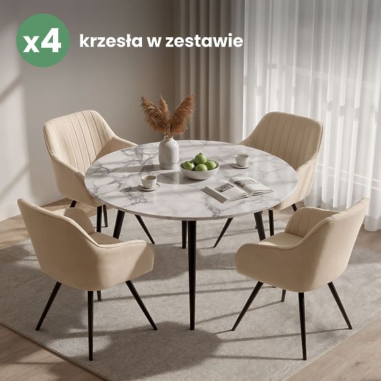 4x Velvet Swivel Chair with Stitching Beige TURNO Black Legs