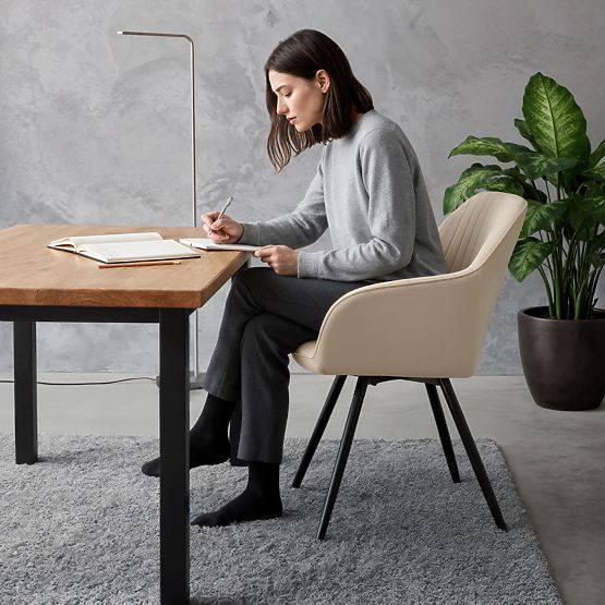 4x Velvet Swivel Chair with Stitching Beige TURNO Black Legs