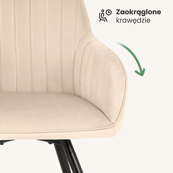 4x Velvet Swivel Chair with Stitching Beige TURNO Black Legs