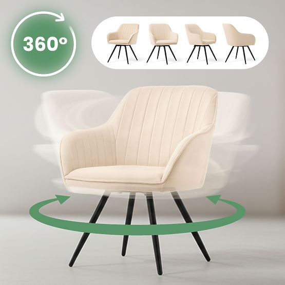 4x Velvet Swivel Chair with Stitching Beige TURNO Black Legs