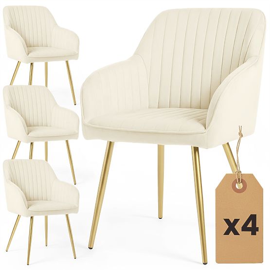 4x Velvet Upholstered Chair with Stitching Cream FLORENCE Gold Legs