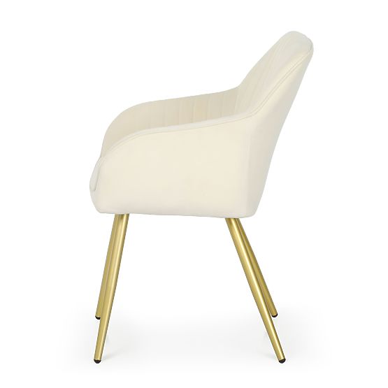 4x Velvet Upholstered Chair with Stitching Cream FLORENCE Gold Legs
