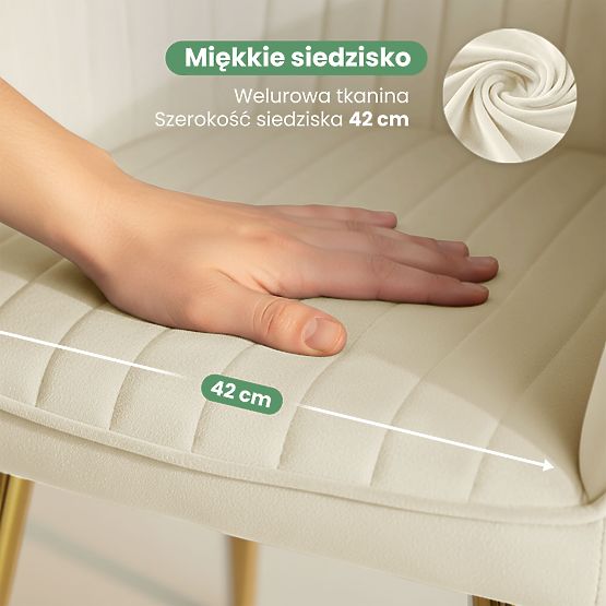 4x Velvet Upholstered Chair with Stitching Cream FLORENCE Gold Legs