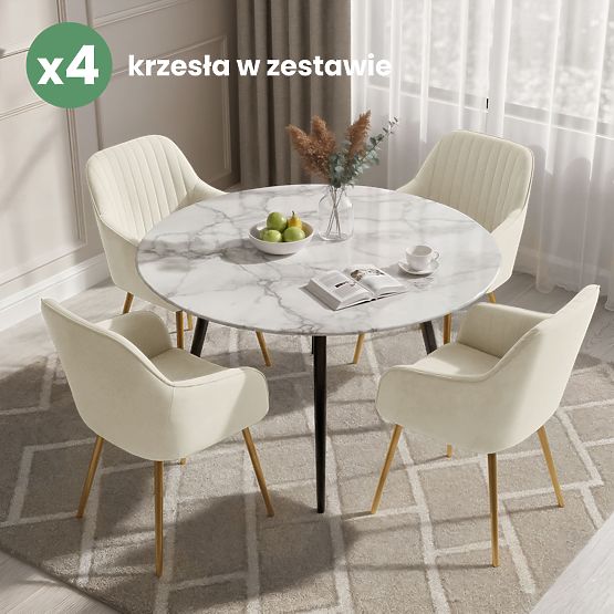 4x Velvet Upholstered Chair with Stitching Cream FLORENCE Gold Legs