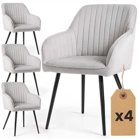 4x Velvet Upholstered Chair with Stitching Gray FLORENCE Black Legs