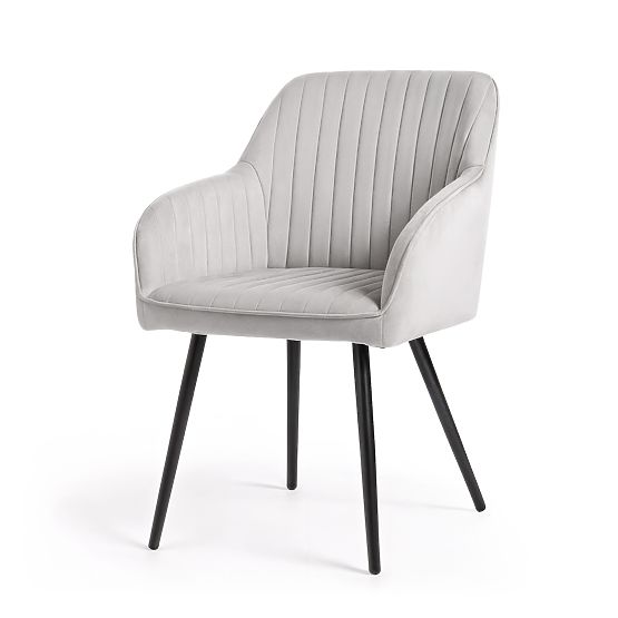 4x Velvet Upholstered Chair with Stitching Gray FLORENCE Black Legs