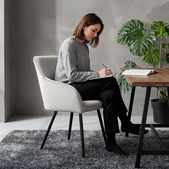 4x Velvet Upholstered Chair with Stitching Gray FLORENCE Black Legs