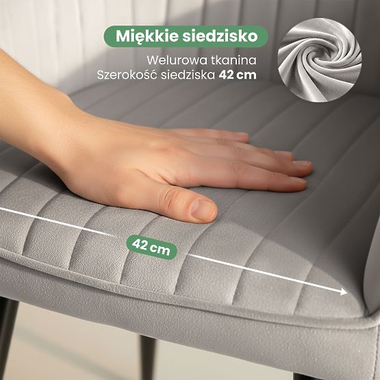 4x Velvet Upholstered Chair with Stitching Gray FLORENCE Black Legs