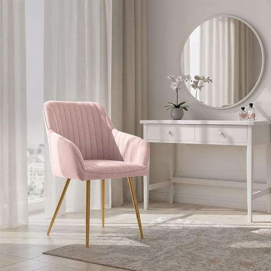 4x Velvet Upholstered Chair with Stitching Powder Pink FLORENCE Gold Legs