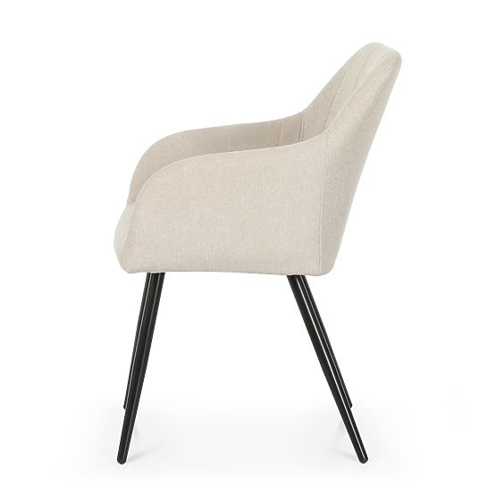 6x Upholstered Chair with Square Quilting Beige LUXANO Black Legs Lumos Fabric