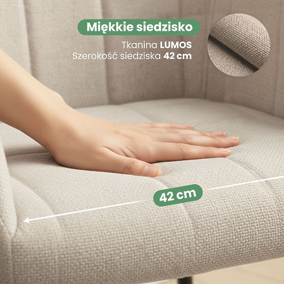 6x Upholstered Chair with Square Quilting Beige LUXANO Black Legs Lumos Fabric