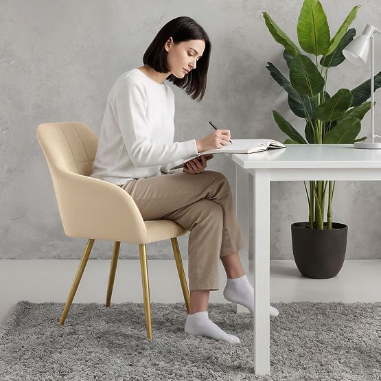 6x Upholstered Chair with Square Quilting Beige LUXANO Gold Legs