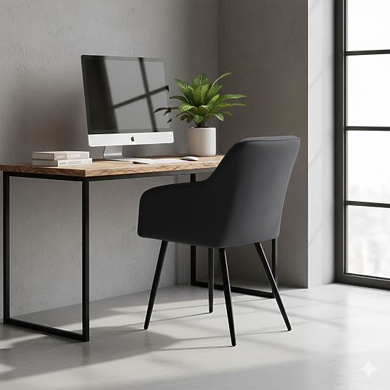 6x Upholstered Chair with Square Quilting Black LUXANO Black Legs