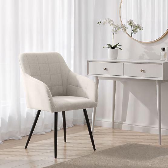 6x Upholstered Chair with Square Quilting Cream LUXANO Black Legs Lumos Fabric