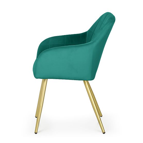 6x Upholstered Chair with Square Quilting Emerald Green LUXANO Gold Legs