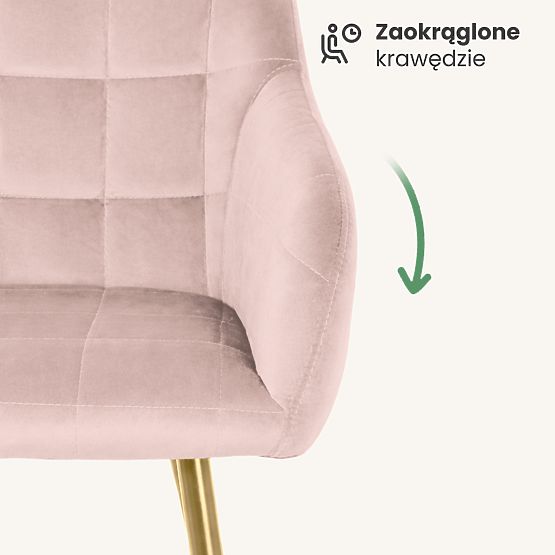 6x Upholstered Chair with Square Quilting Powder Pink LUXANO Gold Legs