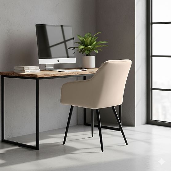 6x Upholstered Chair with Square Stitching Beige LUXANO Black Legs