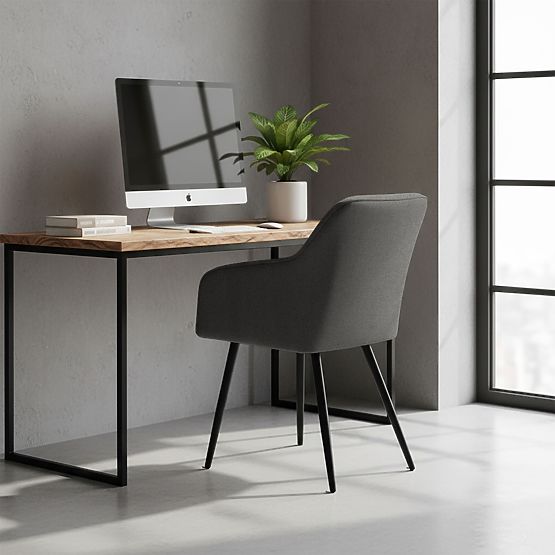 6x Upholstered Chair with Square Stitching Dark Graphite LUXANO Black Legs Lumos Fabric