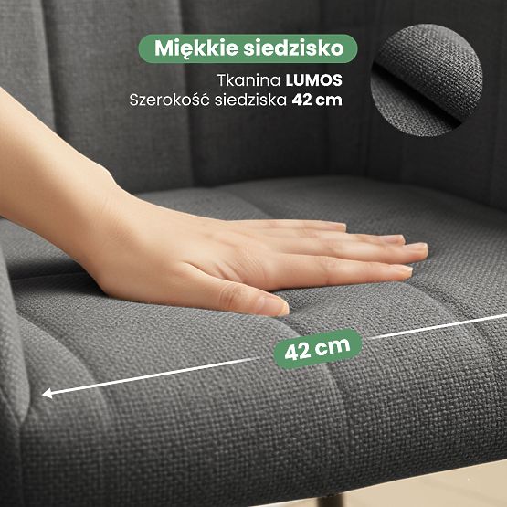 6x Upholstered Chair with Square Stitching Dark Graphite LUXANO Black Legs Lumos Fabric