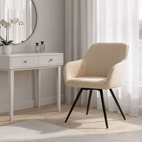 6x Velvet Swivel Chair with Stitching Beige TURNO Black Legs