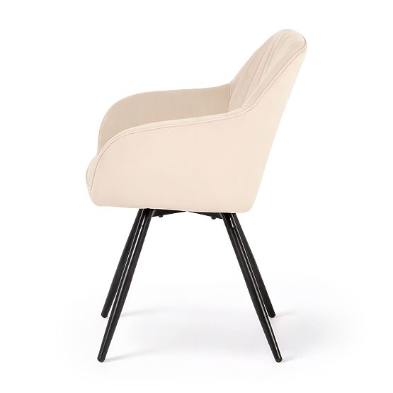 6x Velvet Swivel Chair with Stitching Beige TURNO Black Legs