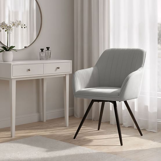 6x Velvet Swivel Chair with Stitching Gray TURNO Black Legs