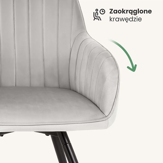 6x Velvet Swivel Chair with Stitching Gray TURNO Black Legs