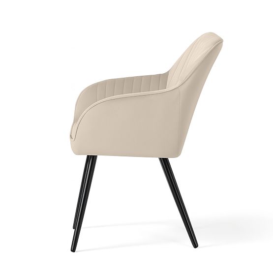 6x Velvet Upholstered Chair with Stitching Beige FLORENCE Black Legs