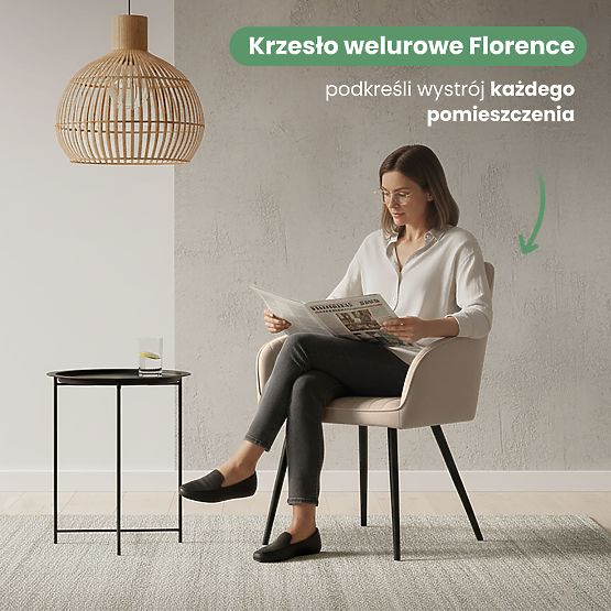 6x Velvet Upholstered Chair with Stitching Beige FLORENCE Black Legs