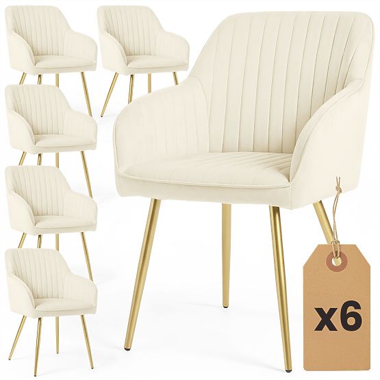 6x Velvet Upholstered Chair with Stitching Cream FLORENCE Gold Legs