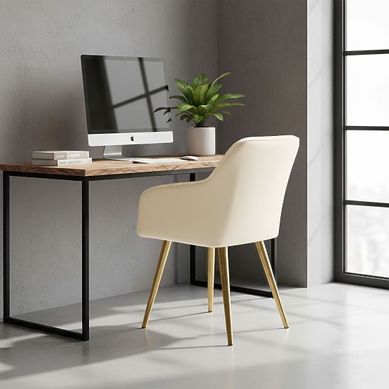 6x Velvet Upholstered Chair with Stitching Cream FLORENCE Gold Legs