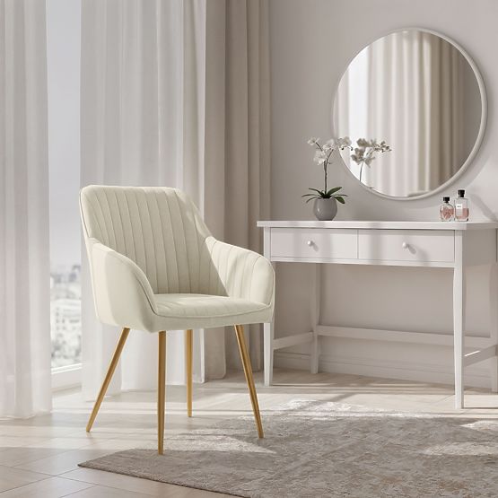 6x Velvet Upholstered Chair with Stitching Cream FLORENCE Gold Legs